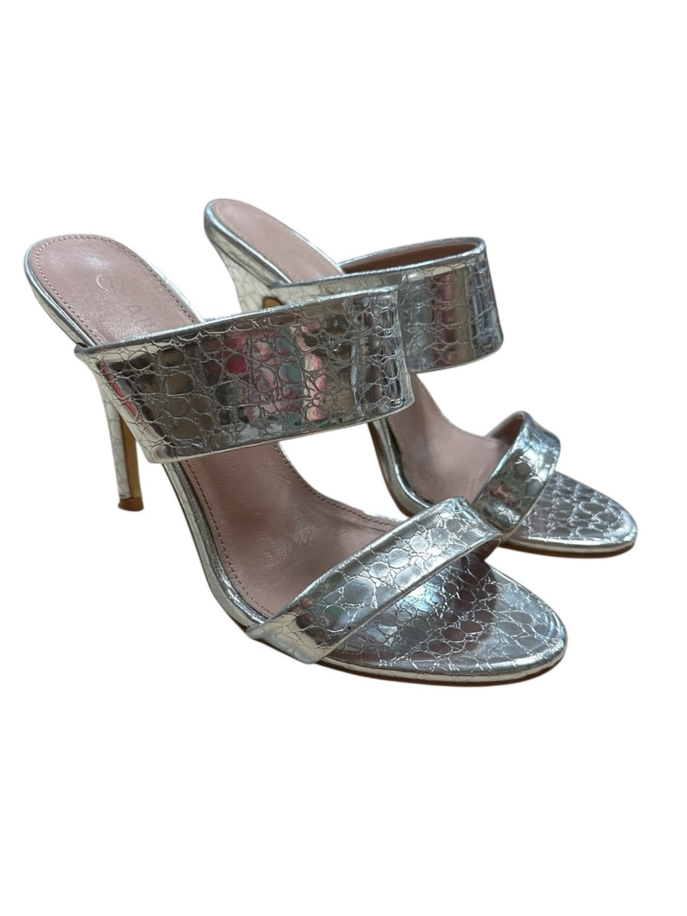 Allegra K Metallic Silver High Heel Slide Sandals Size 7